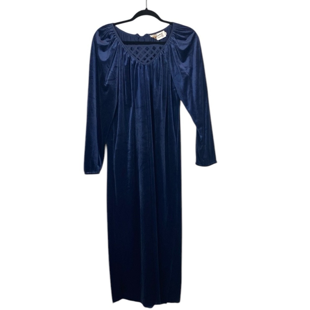 Vintage 70's blue velour house dress